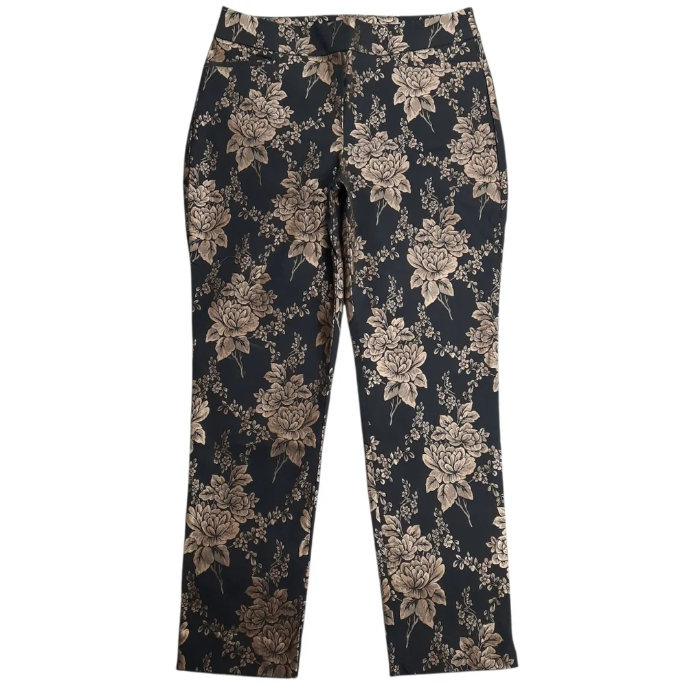 Chico's So Slimming Brigitte Gold Floral Slim Ankle Pants SZ 1.5/10 - Picture 1 of 10
